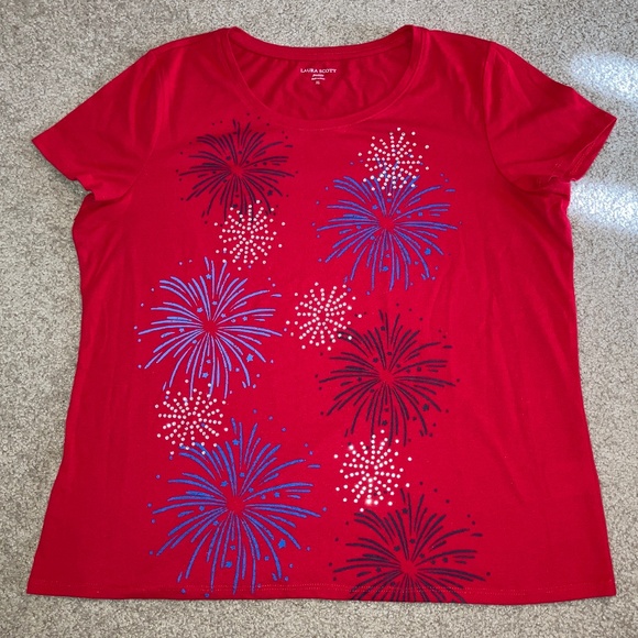 size Petite XL, bust up to 44” inches, patriotic fireworks 💥 shirt, like new co - Picture 6 of 11
